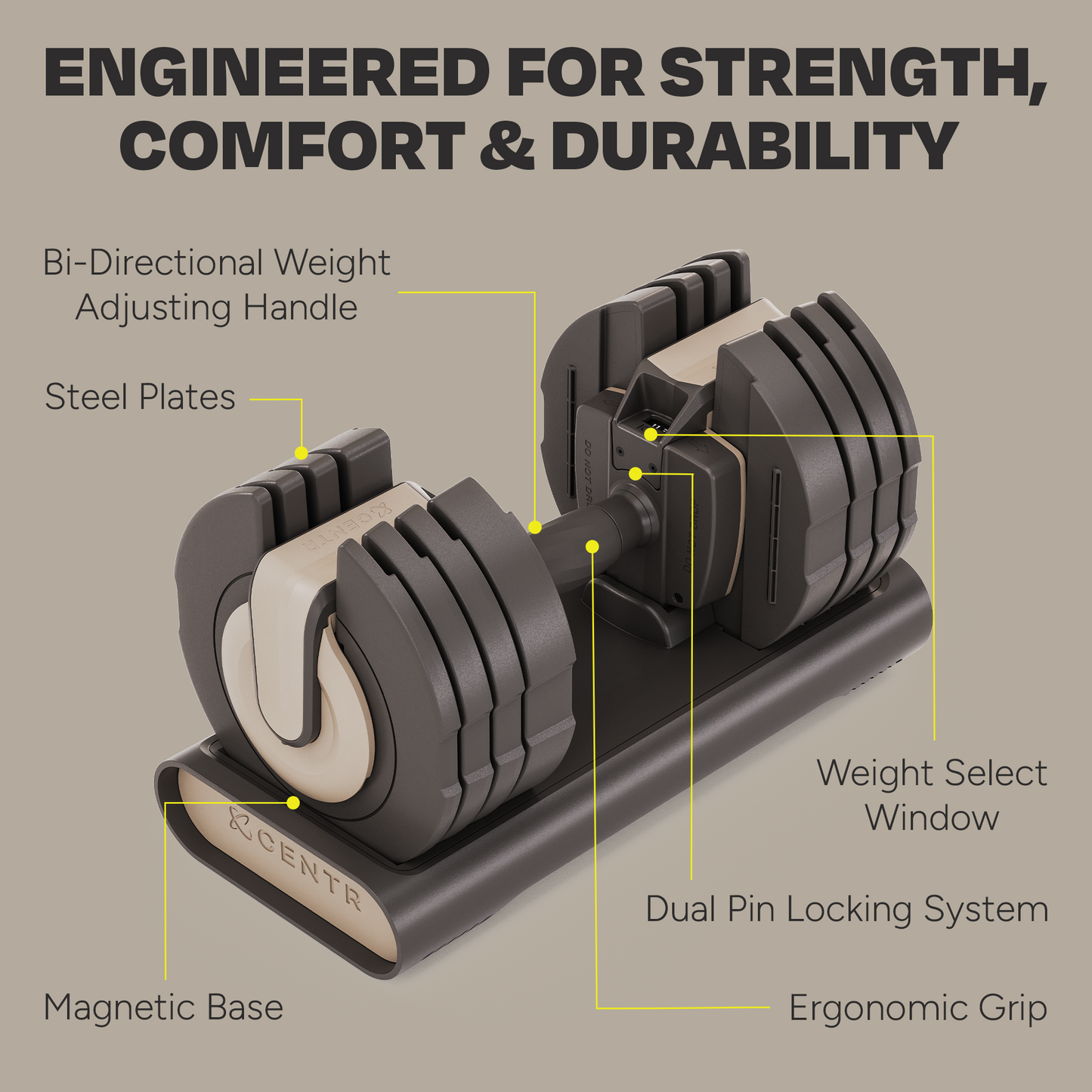 Centr Smart Stack 50 Adjustable Dumbbells (Pair) + Smart Rack