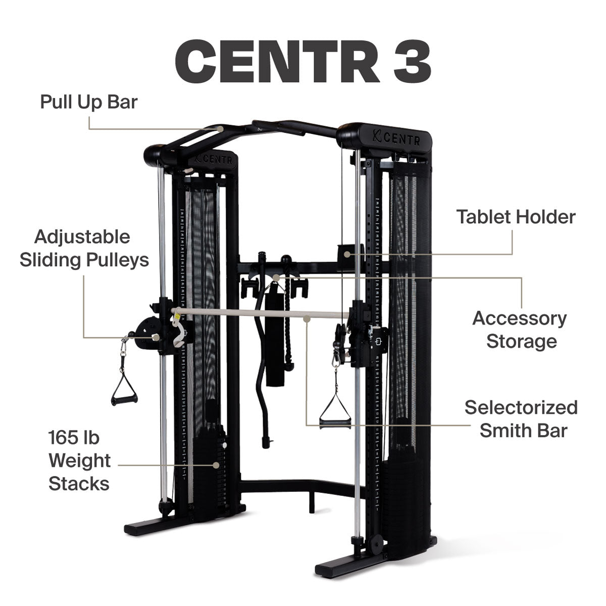 Centr 3 Home Gym Functional Trainer (with Selectorised Smith Machine)