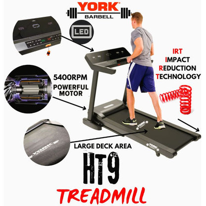 York Barbell HT9 Folding Treadmill LED display 22Km/H powered incline